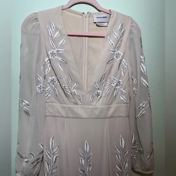 BHLDN Belize Embroidered A-Line Long-Sleeve V-Neck Gown 10 - Picture 15 of 16